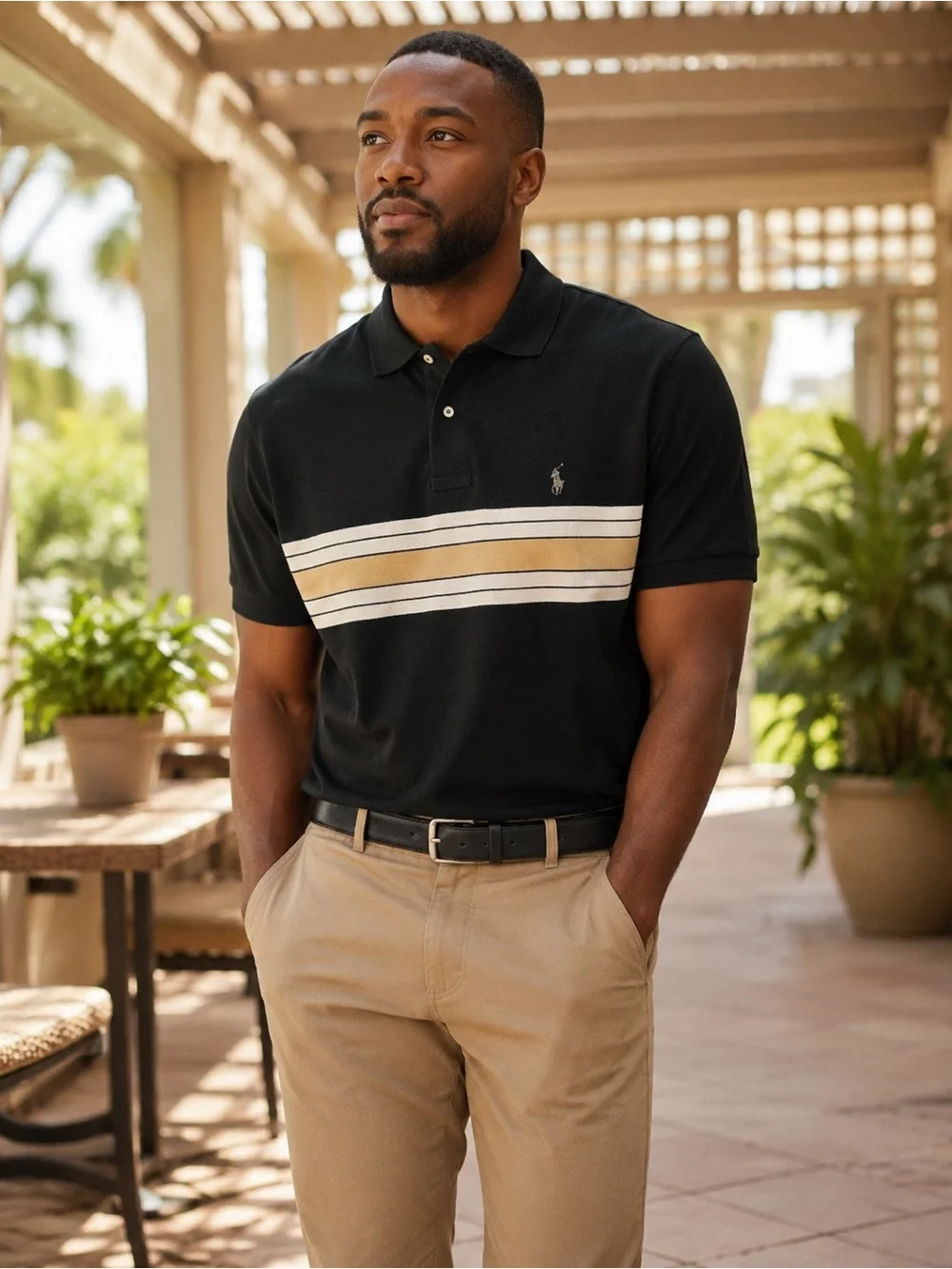 Polo Golf‎ Ralph Lauren Men’s XL Black Striped Polo Shirt Cotton Short Sleeve
